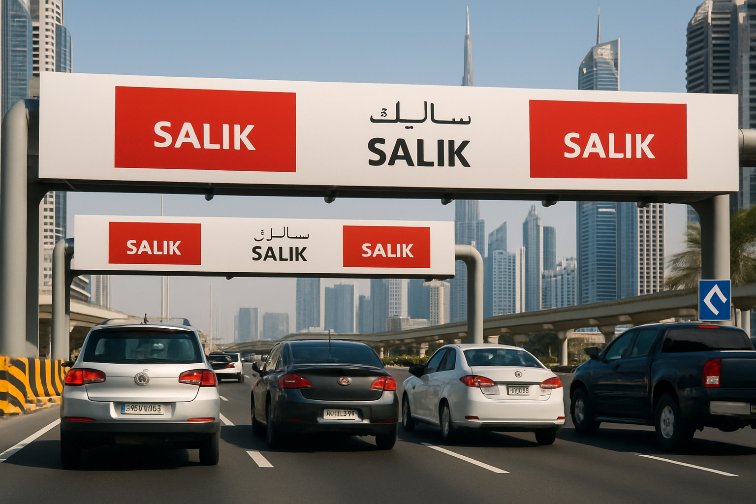 Vehicles smoothly passing through Dubai toll road gates